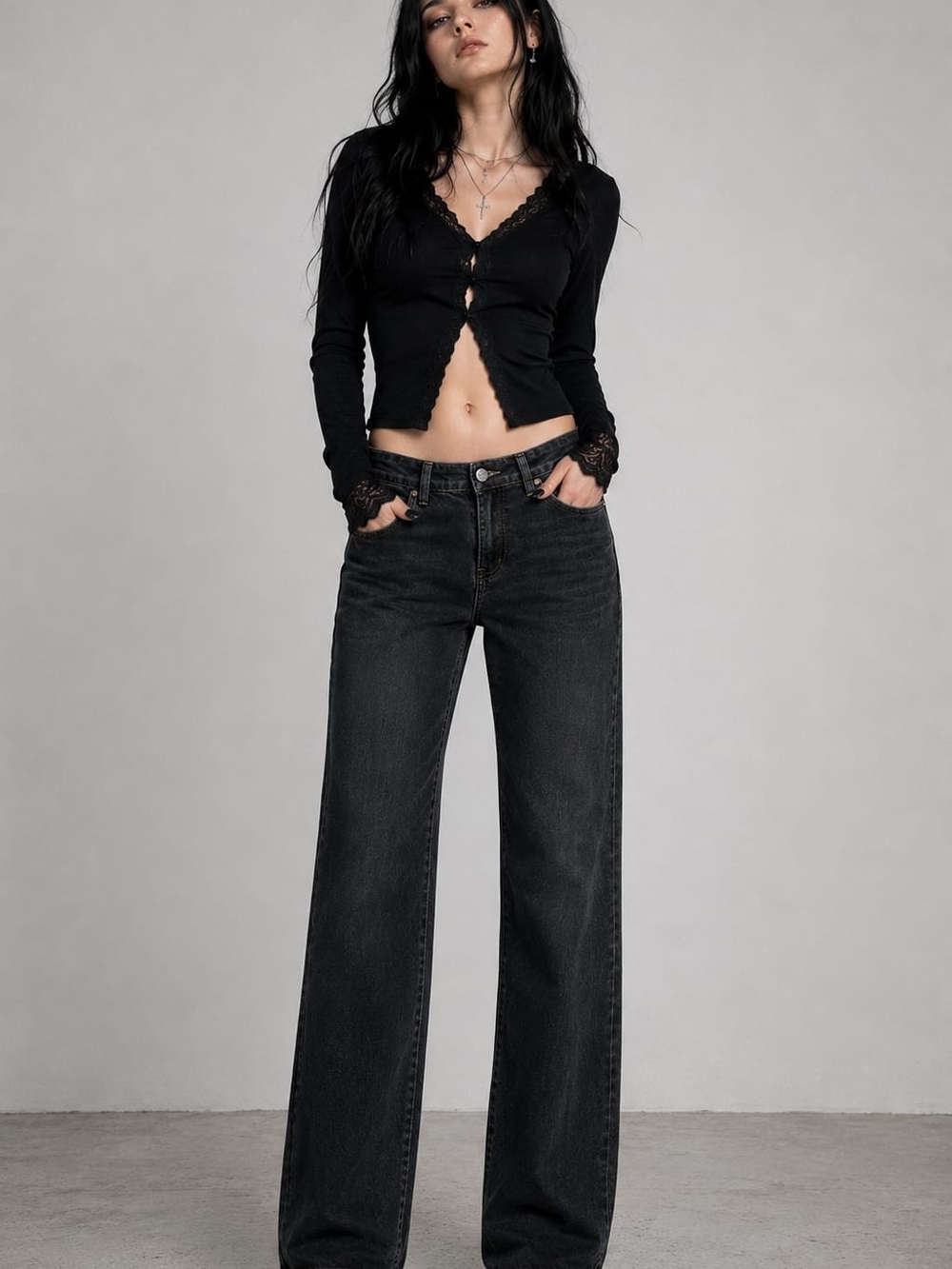 High-Rise Black Wide-Leg Jeans for Women